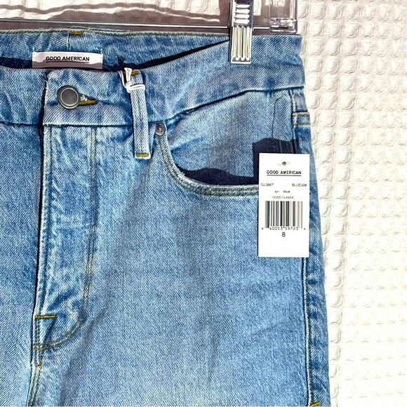 Good American Women med blue light jean high waist ,cool classic, distress Sz 8 - Picture 5 of 16